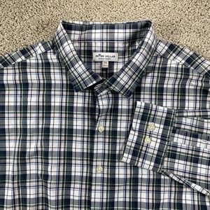 Peter Millar Summer Comfort Shirt Mens XXL Polyester Plaid Long Sleeve Button Up